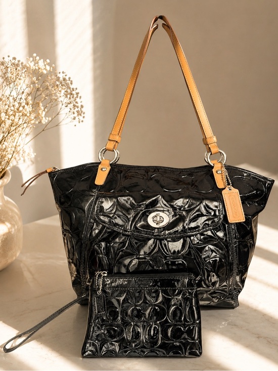 Coach Handbags - Coach Leah Signature Embossed Patent Leather Tote & Wristlet